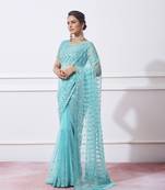 Blue Net c Saree With Girlie Style Thread Embroidery Work