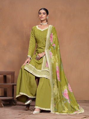 Green embroidered roman silk sharara suit 3
