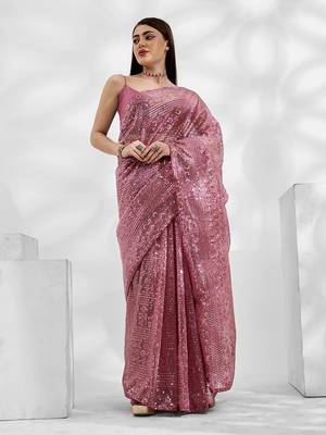 Gajri Net Organza c Saree With Girlie Style Sequance And Thread Embroidery Work 1
