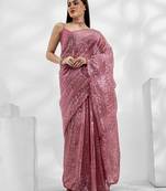 Gajri Net Organza c Saree With Girlie Style Sequance And Thread Embroidery Work