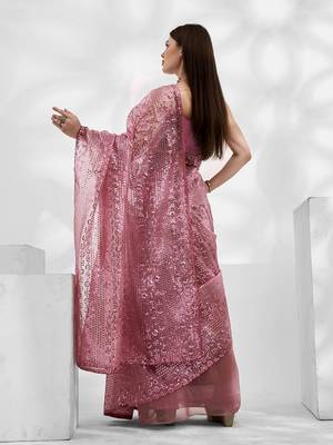 Gajri Net Organza c Saree With Girlie Style Sequance And Thread Embroidery Work 2