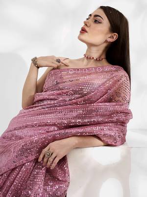 Gajri Net Organza c Saree With Girlie Style Sequance And Thread Embroidery Work 3