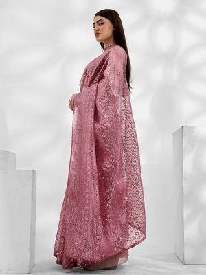 Gajri Net Organza c Saree With Girlie Style Sequance And Thread Embroidery Work 4