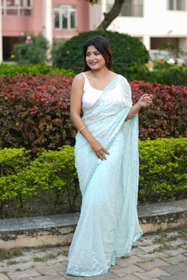 Light Blue Georgette c Saree With Girlie Style Sequin Embroidery Work 1