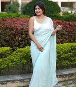 Light Blue Georgette c Saree With Girlie Style Sequance Embroidery Work