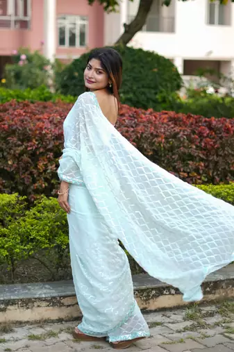 Light Blue Georgette c Saree With Girlie Style Sequin Embroidery Work