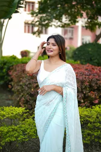 Light Blue Georgette c Saree With Girlie Style Sequin Embroidery Work