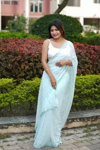 Light Blue Georgette c Saree With Girlie Style Sequin Embroidery Work