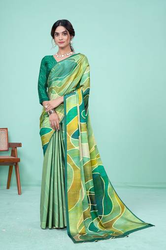 Green Crape Soft Silk c c Designer Digital Printed Graceful Partywear Saree