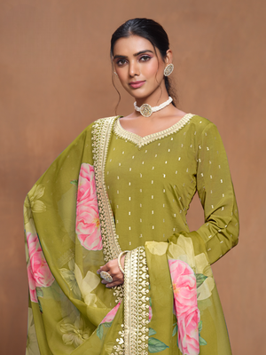 Green embroidered roman silk sharara suit 4