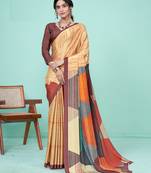 Yellow Crape Soft Silk c c Designer Digital Printed Graceful Partywear Saree