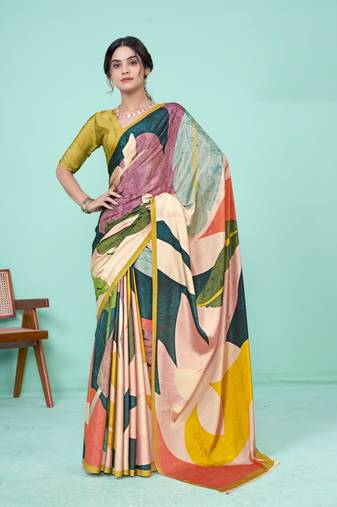 Multi Crape Soft Silk c c Designer Digital Printed Graceful Partywear Saree