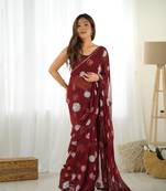 Coffee Faux Georgette Multy Sequance Embroidery Work Graceful Bollywood Style Saree