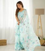 Sky Blue Faux Georgette Multy Sequance Embroidery Work Graceful Bollywood Style Saree