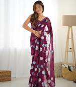 Wine Faux Georgette Multy Sequance Embroidery Work Graceful Bollywood Style Saree