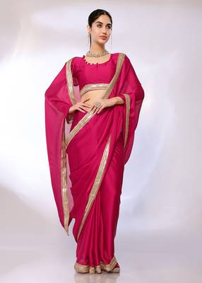 Pink Embroidered Satin Designer Saree With Blouse 1