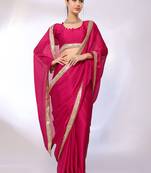 Pink Embroidered Satin Designer Saree With Blouse