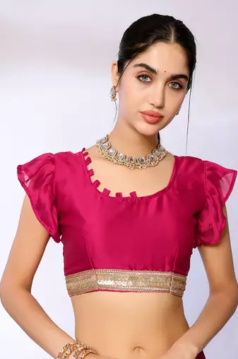 Pink Embroidered Satin Designer Saree With Blouse
