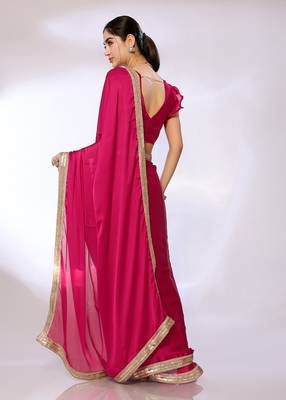 Pink Embroidered Satin Designer Saree With Blouse 3