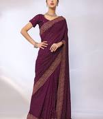 Purple Embroidered Poly Silk Designer Saree With Blouse