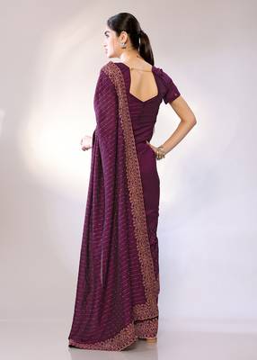 Purple Embroidered Poly Silk Designer Saree With Blouse 2