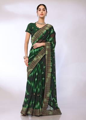 Green Embroidered Georgette Designer Saree With Blouse 1