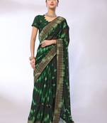 Green Embroidered Georgette Designer Saree With Blouse