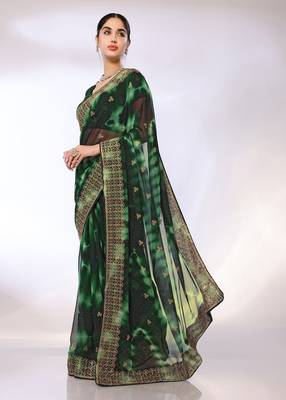 Green Embroidered Georgette Designer Saree With Blouse 2