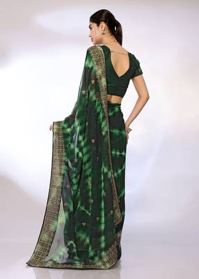 Green Embroidered Georgette Designer Saree With Blouse 3