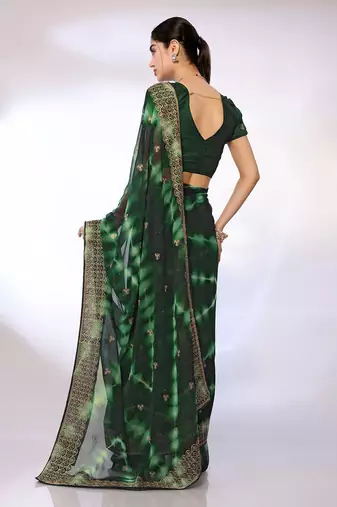 Green Embroidered Georgette Designer Saree With Blouse