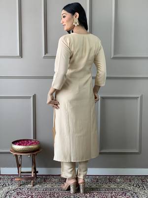 Chiku colour viscosee chanderi fabric embroidered partyware festive readymade salwar kameez 2