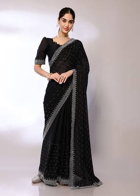 Black Embroidered Satin Designer Saree With Blouse 1