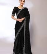 Black Embroidered Satin Designer Saree With Blouse