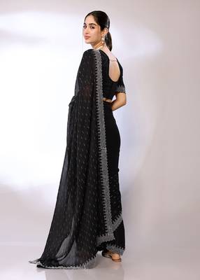 Black Embroidered Satin Designer Saree With Blouse 2