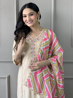 Chiku colour viscosee chanderi fabric embroidered partyware festive readymade salwar kameez 3