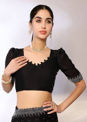 Black Embroidered Satin Designer Saree With Blouse 3