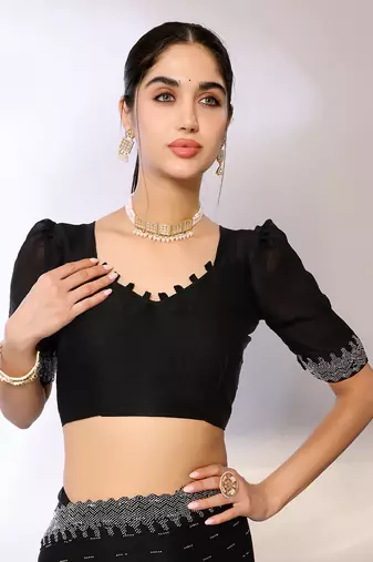 Black Embroidered Satin Designer Saree With Blouse