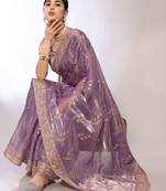 Lavender Embroidered Chiffon Designer Saree With Blouse