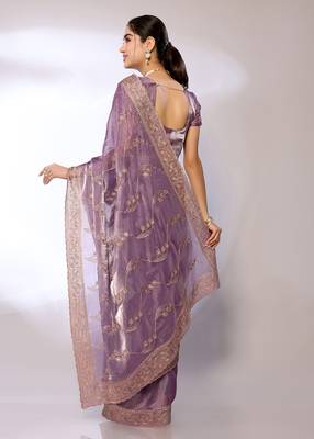 Lavender Embroidered Chiffon Designer Saree With Blouse 2