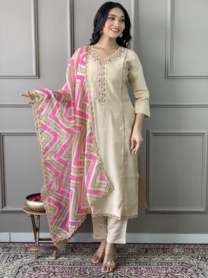 Chiku colour viscosee chanderi fabric embroidered partyware festive readymade salwar kameez 4