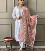 White colour viscosee chanderi fabric embroidered partyware festive readymade salwar kameez