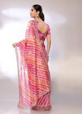 Pink Embroidered Tissue  Designer Saree With Blouse 3