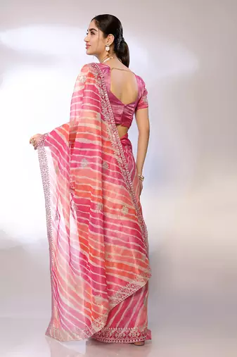 Pink Embroidered Tissue  Designer Saree With Blouse
