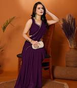 Purple Embroidered Georgette Designer Saree With Blouse