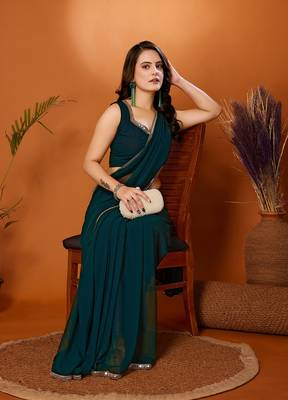 Blue Embroidered Georgette Designer Saree With Blouse 1