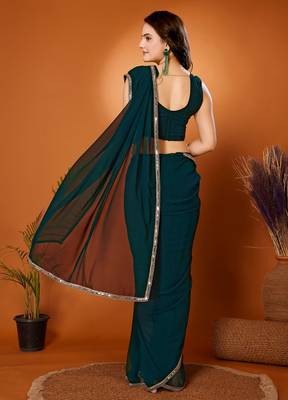 Blue Embroidered Georgette Designer Saree With Blouse 2