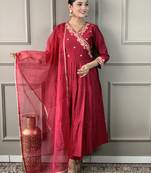 Maroon colour viscosee chanderi fabric embroidered partyware festive readymade salwar kameez