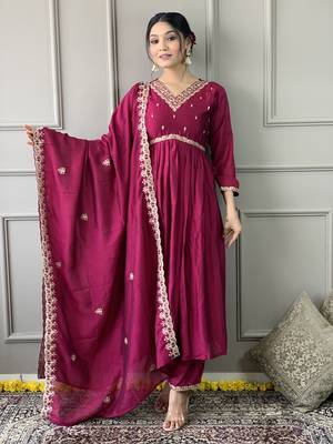 Pink colour c p vichitra fabric embroidered partyware festive readymade salwar kameez 1