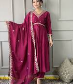 Pink colour c p vichitra fabric embroidered partyware festive readymade salwar kameez