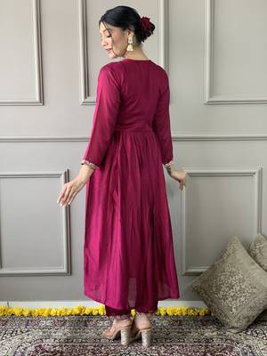 Pink colour c p vichitra fabric embroidered partyware festive readymade salwar kameez 2